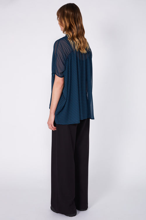 shirr shirt / teal|green code print
