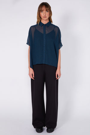 shirr shirt / teal|green code print