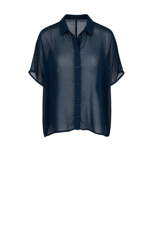 shirr shirt / teal|green code print