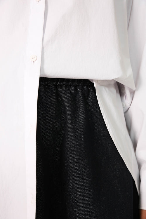 denim maxi spin skirt / indigo blue denim