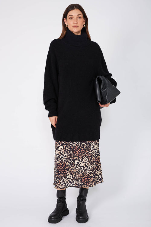 slide midi dress / ochre| black| cream cheetah print