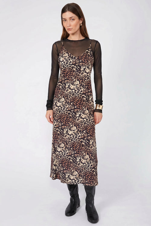 slide midi dress / ochre| black| cream cheetah print
