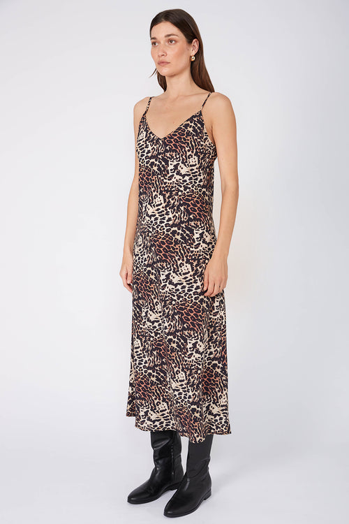 slide midi dress / ochre| black| cream cheetah print