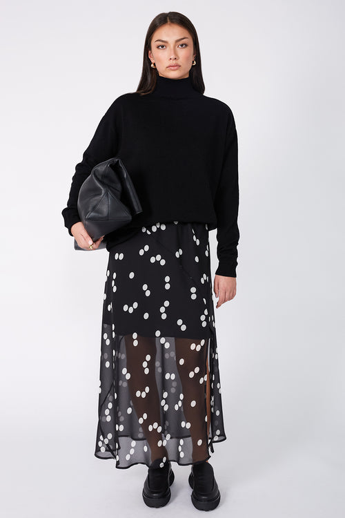 solaced dress / black|ivory polka dot