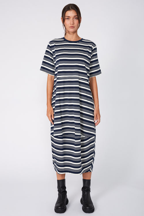 spin dress / navy|cream multi stripe