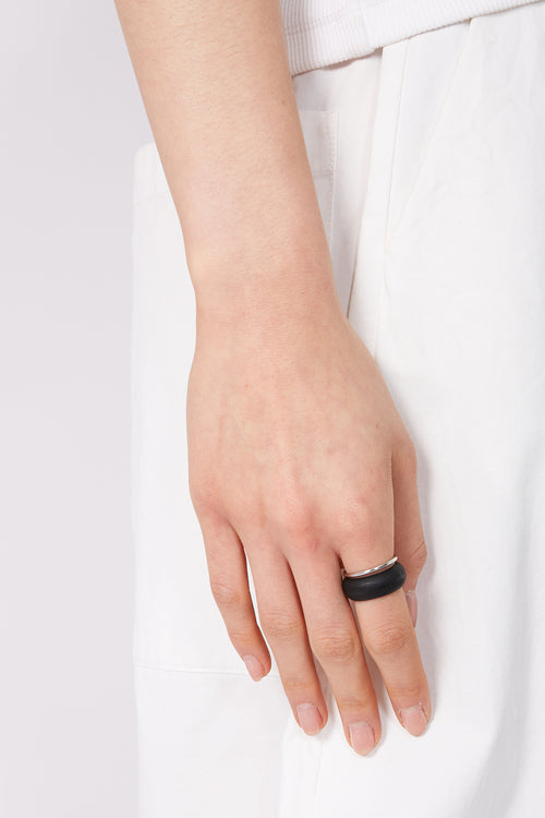 stacked wooden ring / black|silver