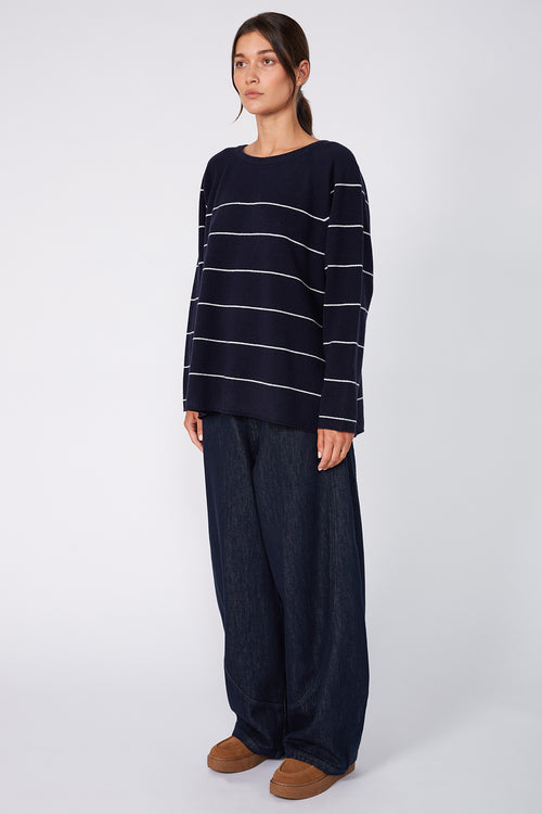 stand stripe sweater / navy | cream stripe