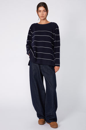 stand stripe sweater / navy | cream stripe