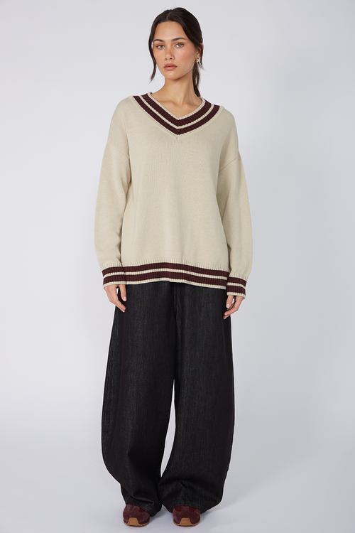 streaked sweater / natural|aubergine