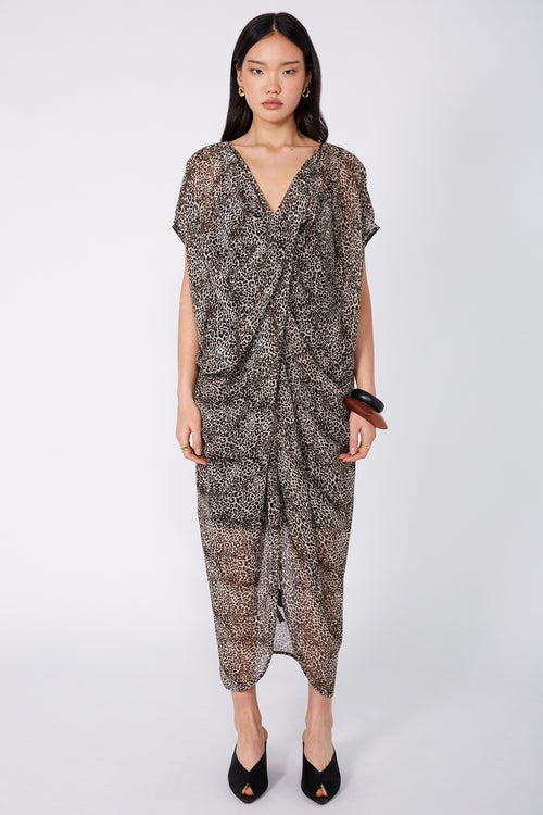 truss maxi dress / stone|chocolate|moss print