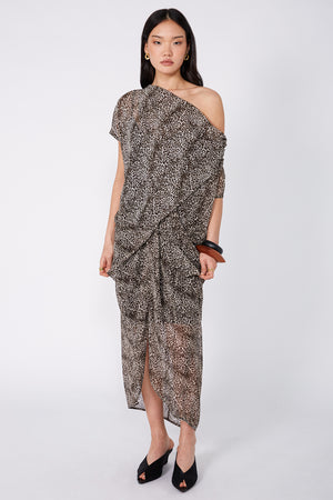 truss maxi dress / stone|chocolate|moss print