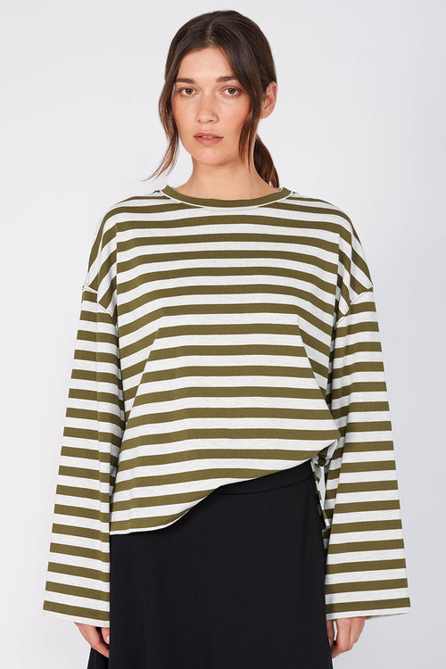 urban top / olive|silver marle stripe