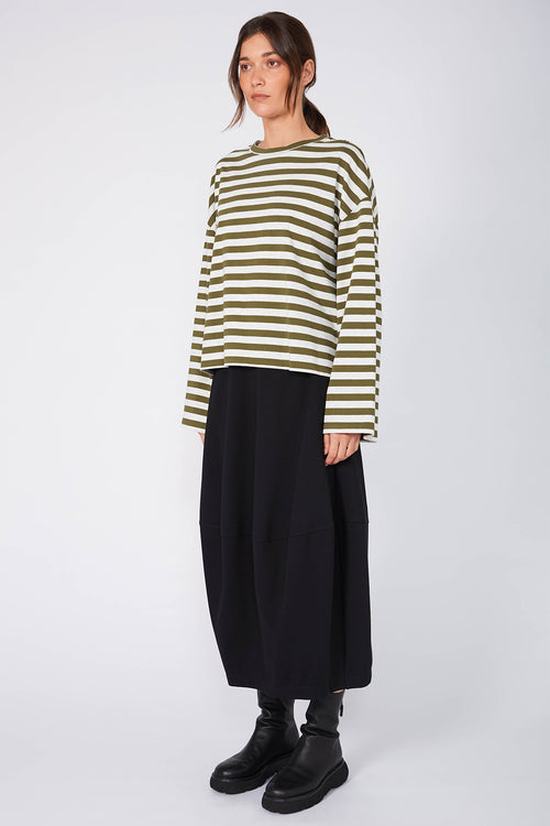 urban top / olive|silver marle stripe