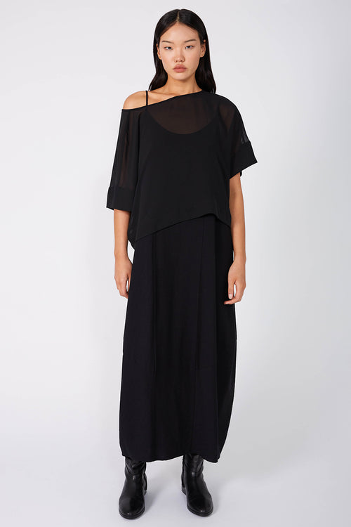 V neck followed crop / black