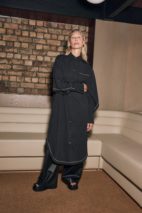 inverse shirt dress / black|ecru contrast